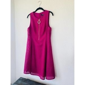 DKNY Logo Zipper Fuscha Fit n Flare Dress Size 10